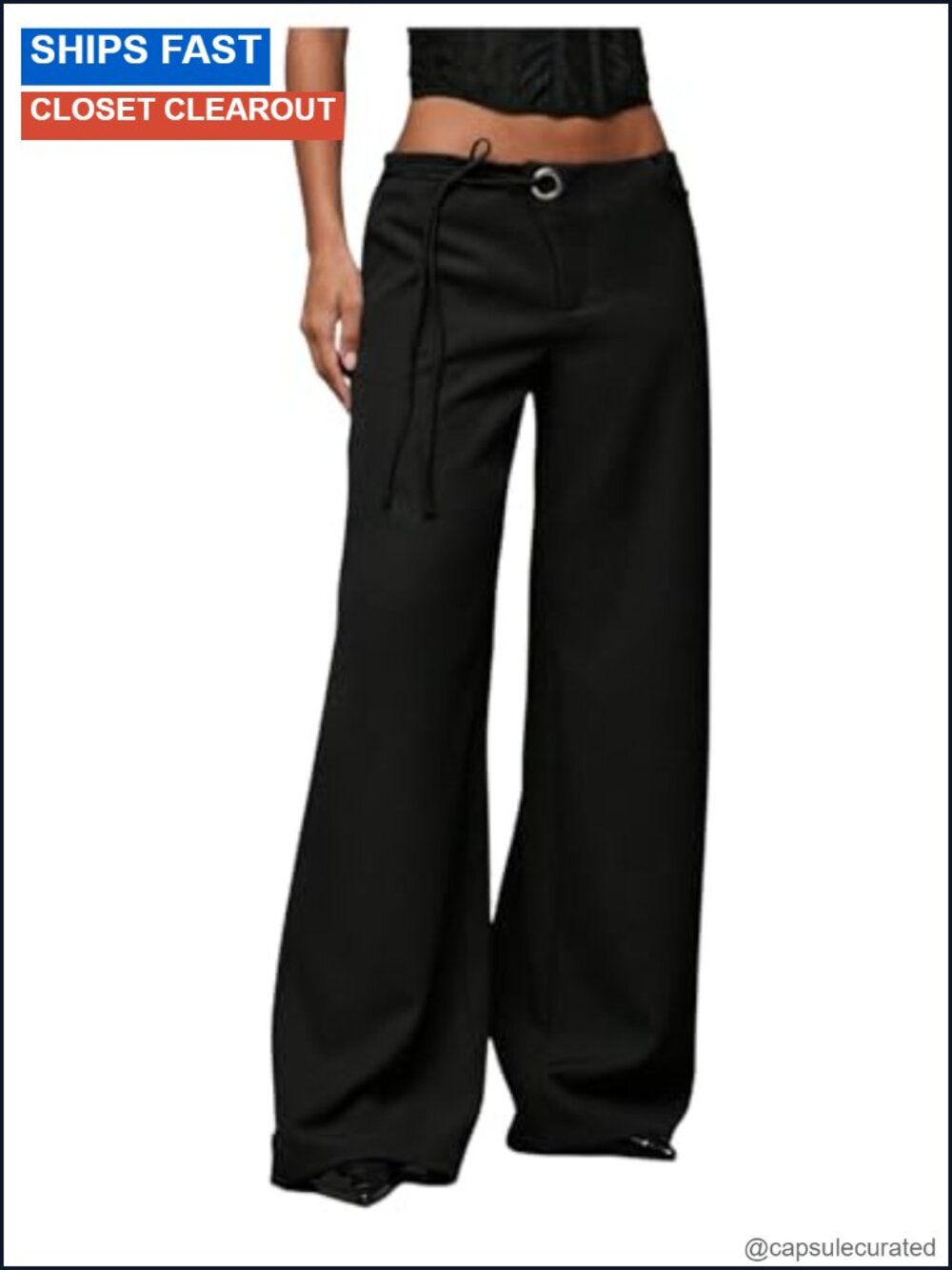 Wide Leg Low Rise Dress Pants Asymmetrical Belted Trousers